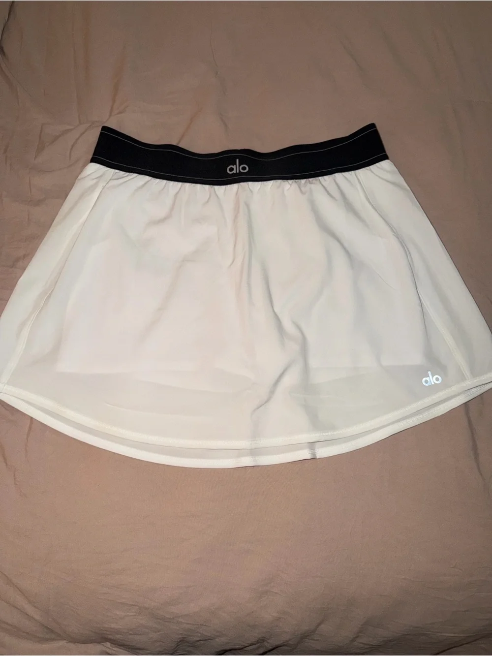 ALO Yoga White Mini Skirt with Black Waistband
